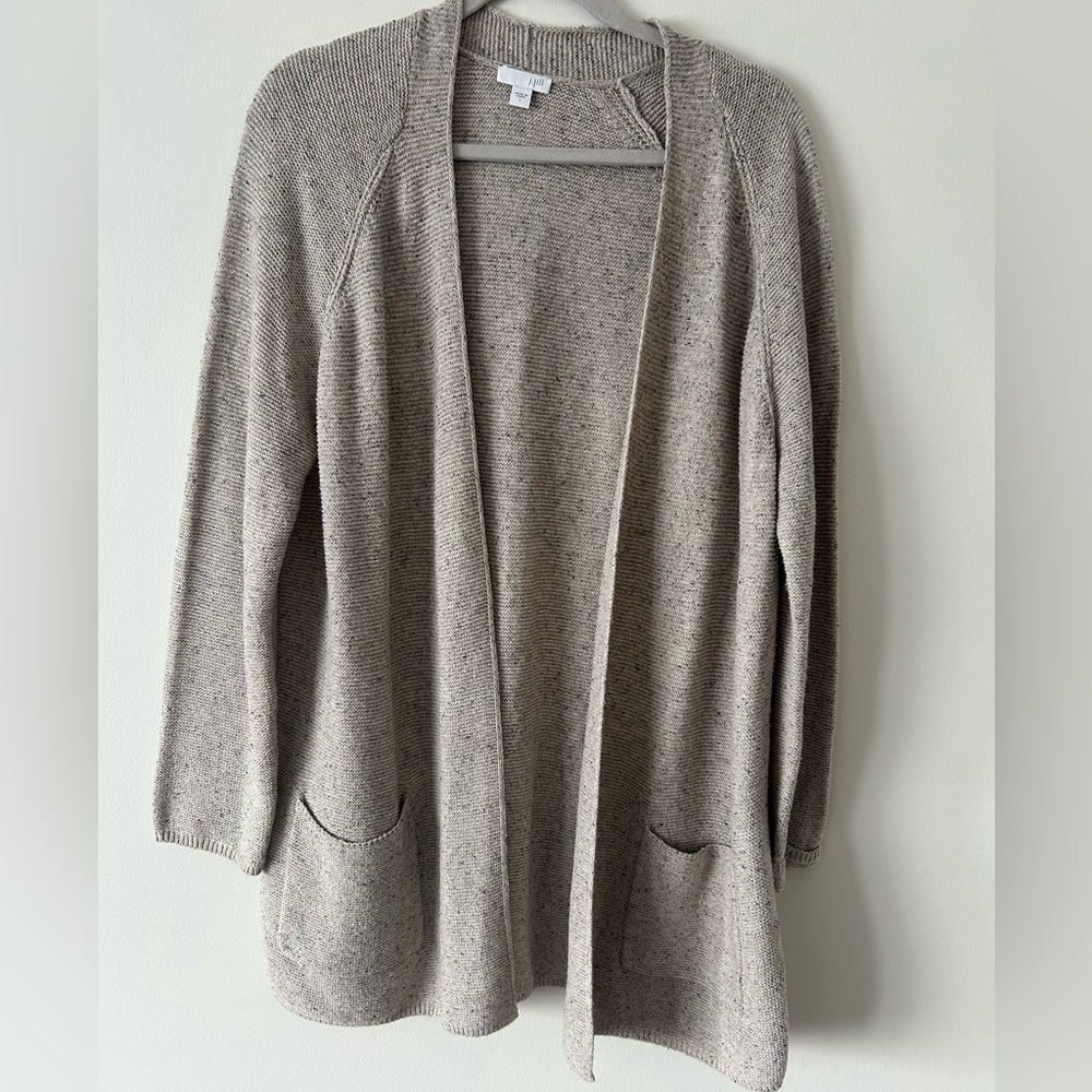 J. Jill Open-Front Neutral Heathered Cardigan - Taupe